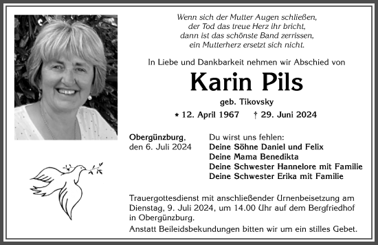 Traueranzeige von Karin Pils von Allgäuer Zeitung, Marktoberdorf