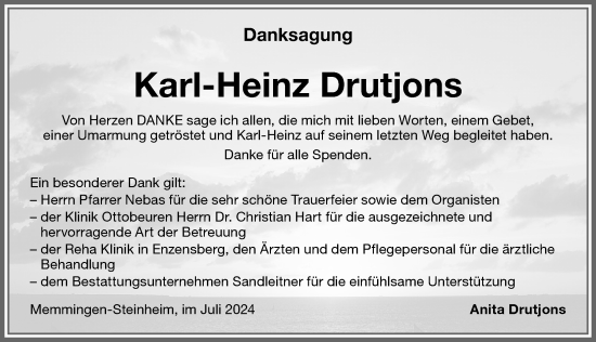 Traueranzeige von Karl-Heinz Drutjons von Memminger Zeitung