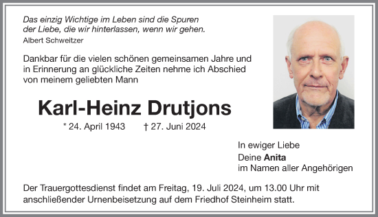 Traueranzeige von Karl-Heinz Drutjons von Memminger Zeitung