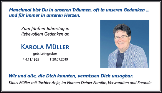 Traueranzeige von Karola Müller von Memminger Zeitung