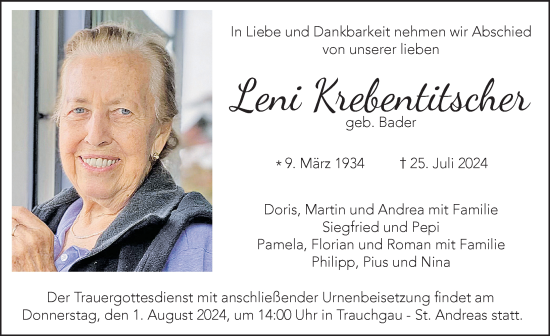 Traueranzeige von Leni Krebentitscher von Allgäuer Zeitung, Füssen