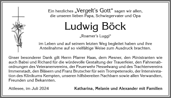 Traueranzeige von Ludwig Böck von Allgäuer Zeitung, Füssen