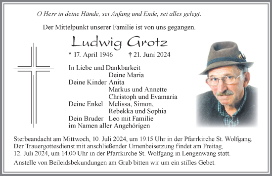 Traueranzeige von Ludwig Grotz von Allgäuer Zeitung, Marktoberdorf