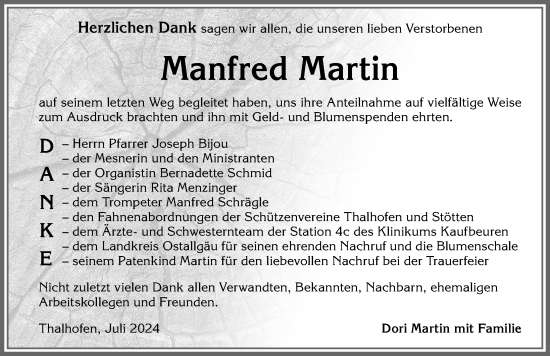 Traueranzeige von Manfred Martin von Allgäuer Zeitung, Marktoberdorf