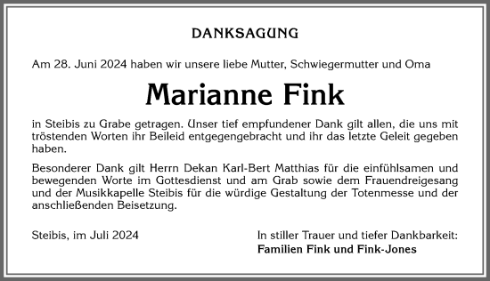 Traueranzeige von Marianne Fink von Allgäuer Anzeigeblatt