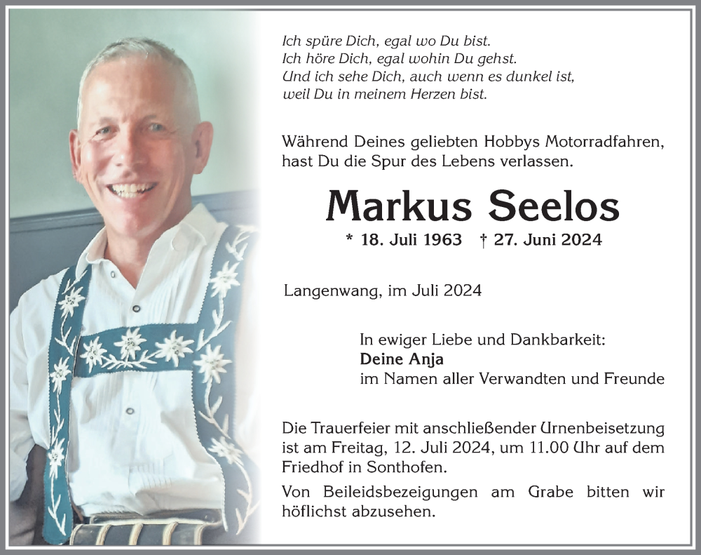 Traueranzeige für Markus Seelos vom 06.07.2024 aus Allgäuer Anzeigeblatt