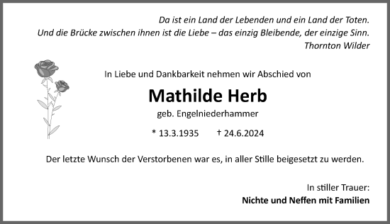 Traueranzeige von Mathilde Herb von Allgäuer Zeitung, Kaufbeuren/Buchloe