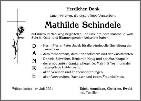 Traueranzeige von Mathilde Schindele von Allgäuer Zeitung,Kempten