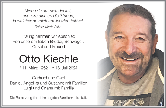 Traueranzeige von Otto Kiechle von Allgäuer Zeitung,Kempten