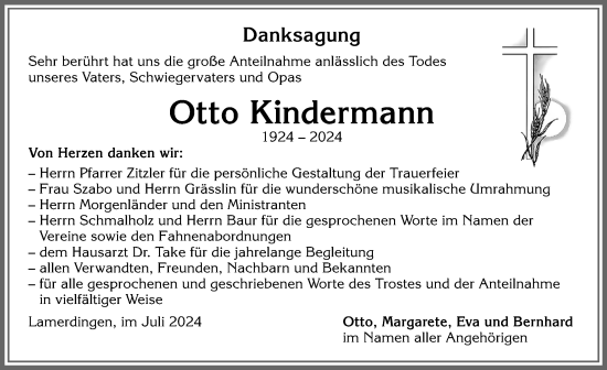 Traueranzeige von Otto Kindermann von Allgäuer Zeitung, Kaufbeuren/Buchloe