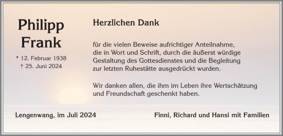 Traueranzeige von Philipp Frank von Allgäuer Zeitung, Marktoberdorf