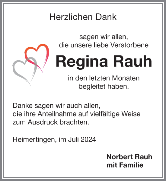 Traueranzeige von Regina Rauh von Memminger Zeitung