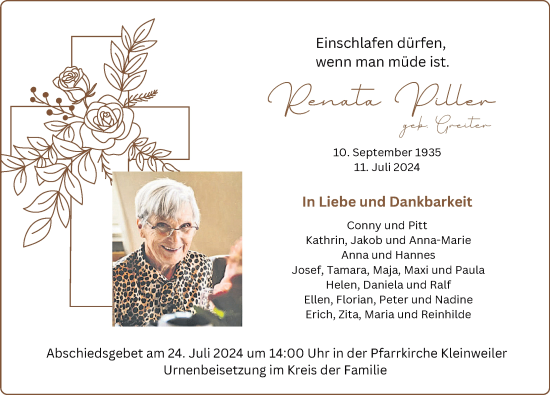 Traueranzeige von Renata Piller von Allgäuer Zeitung,Kempten