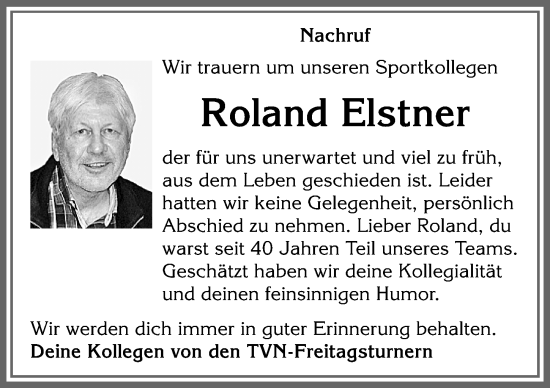 Traueranzeige von Roland Elstner von Allgäuer Zeitung, Kaufbeuren/Buchloe