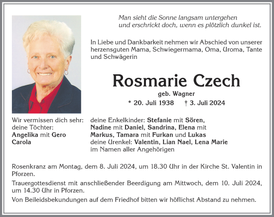 Traueranzeige von Rosmarie Czech von Allgäuer Zeitung, Kaufbeuren/Buchloe