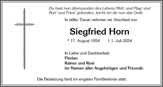 Traueranzeige von Siegfried Horn von Allgäuer Zeitung, Füssen