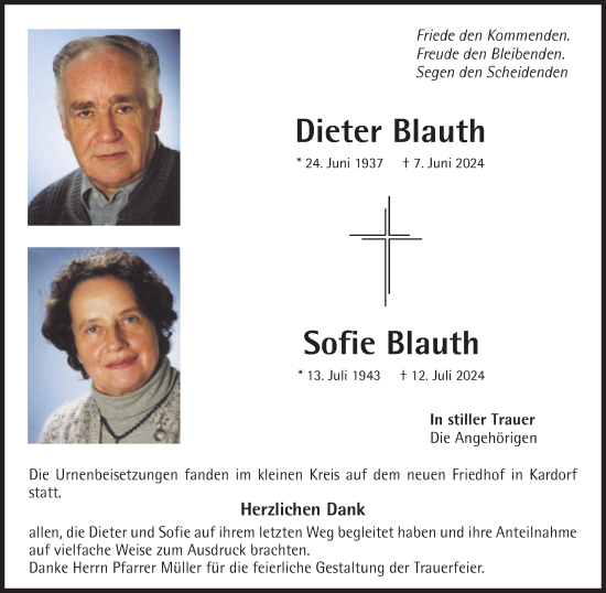 Traueranzeige von Sofie Blauth von Memminger Zeitung
