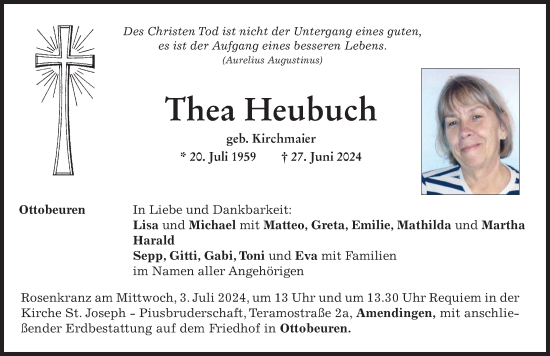 Traueranzeige von Thea Heubuch von Memminger Zeitung