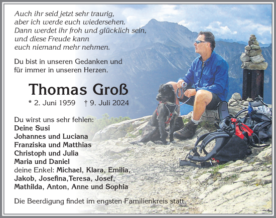 Traueranzeige von Thomas Groß von Allgäuer Zeitung, Kaufbeuren/Buchloe