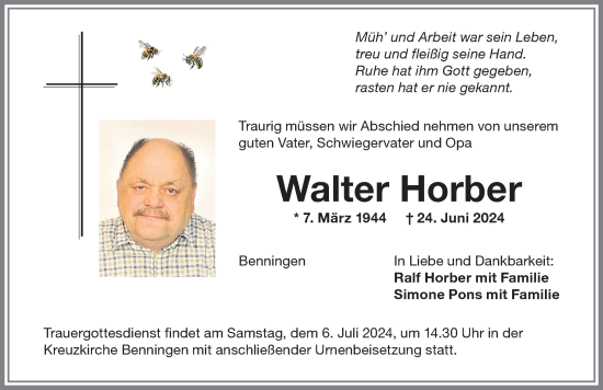 Traueranzeige von Walter Horber von Memminger Zeitung