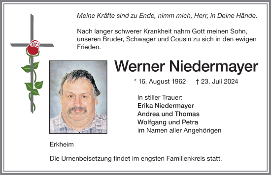 Traueranzeige von Werner Niedermayer von Memminger Zeitung