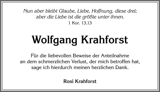 Traueranzeige von Wolfgang Krahforst von Allgäuer Zeitung, Kaufbeuren/Buchloe