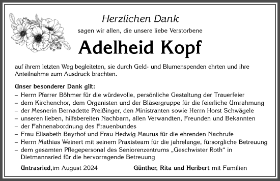 Traueranzeige von Adelheid Kopf von Allgäuer Zeitung, Marktoberdorf