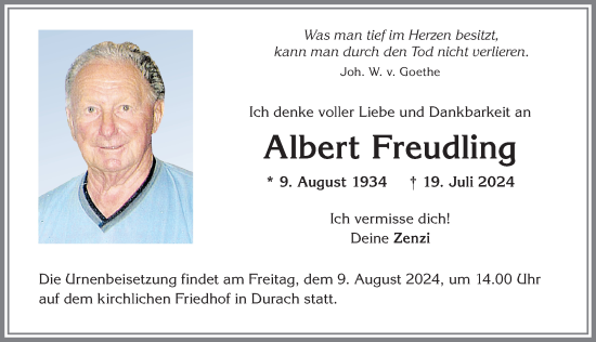 Traueranzeige von Albert Freudling von Allgäuer Zeitung,Kempten