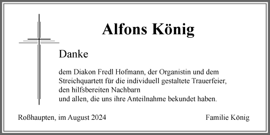 Traueranzeige von Alfons König von Allgäuer Zeitung, Füssen