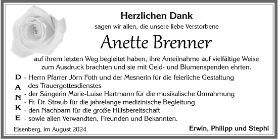 Traueranzeige von Anette Brenner von Allgäuer Zeitung, Füssen