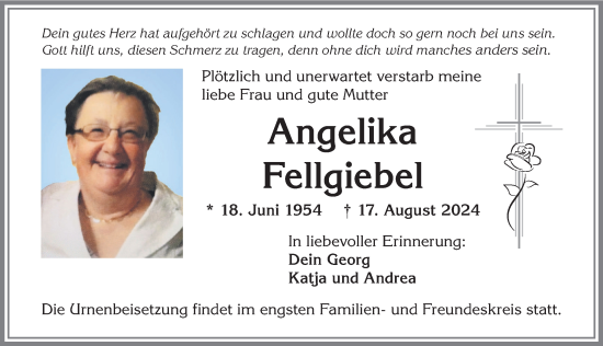 Traueranzeige von Angelika Fellgiebel von Allgäuer Zeitung, Kaufbeuren/Buchloe