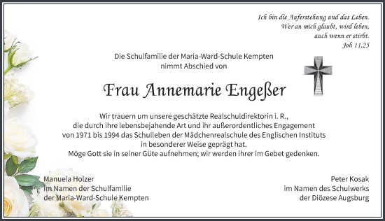 Traueranzeige von Annemarie Engeßer von Allgäuer Zeitung,Kempten