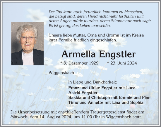 Traueranzeige von Armella Engstler von Allgäuer Zeitung,Kempten