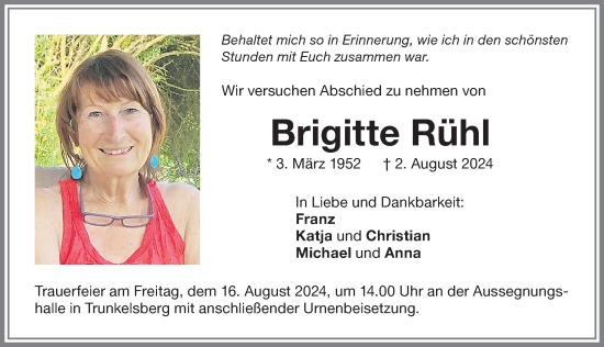 Traueranzeige von Brigitte Rühl von Memminger Zeitung