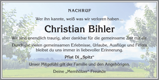 Traueranzeige von Christian Bihler von Allgäuer Zeitung,Kempten
