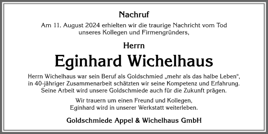 Traueranzeige von Eginhard Wichelhaus von Allgäuer Zeitung,Kempten
