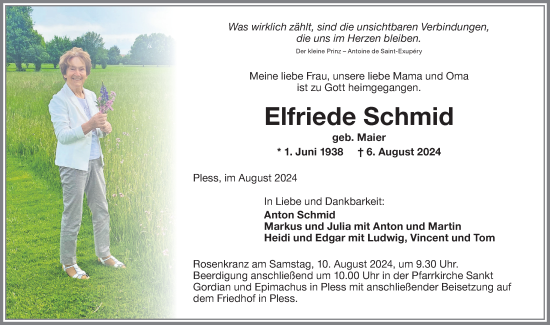 Traueranzeige von Elfriede Schmid von Memminger Zeitung
