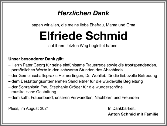 Traueranzeige von Elfriede Schmid von Memminger Zeitung