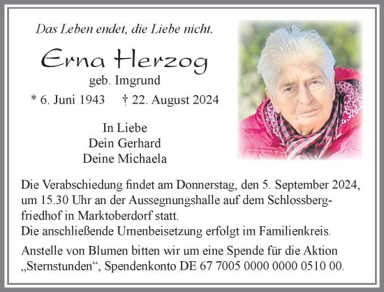 Traueranzeige von Erna Herzog von Allgäuer Zeitung, Marktoberdorf