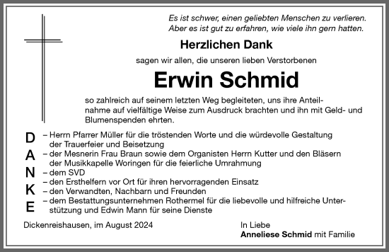 Traueranzeige von Erwin Schmid von Memminger Zeitung