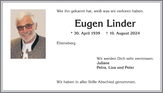 Traueranzeige von Eugen Linder von Allgäuer Anzeigeblatt