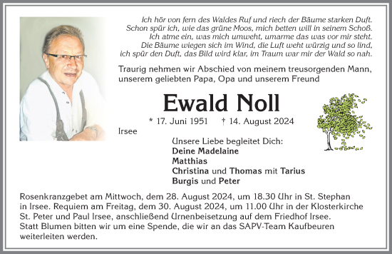 Traueranzeige von Ewald Noll von Allgäuer Zeitung, Kaufbeuren/Buchloe