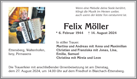 Traueranzeige von Felix Möller von Allgäuer Anzeigeblatt