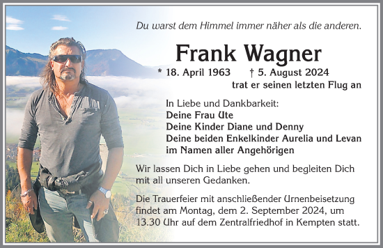 Traueranzeige von Frank Wagner von Allgäuer Zeitung,Kempten