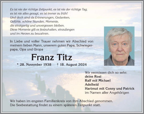 Traueranzeige von Franz Titz von Allgäuer Anzeigeblatt