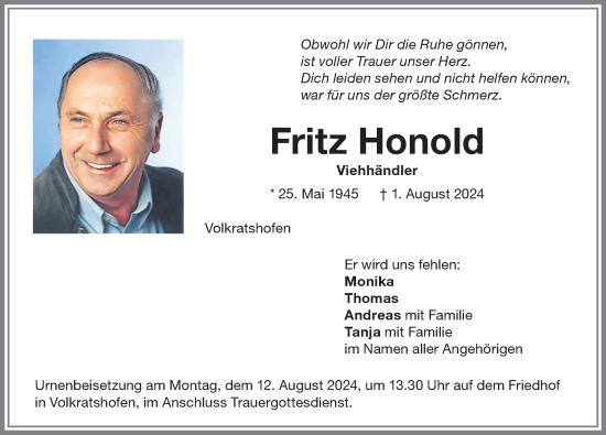 Traueranzeige von Fritz Honold von Memminger Zeitung