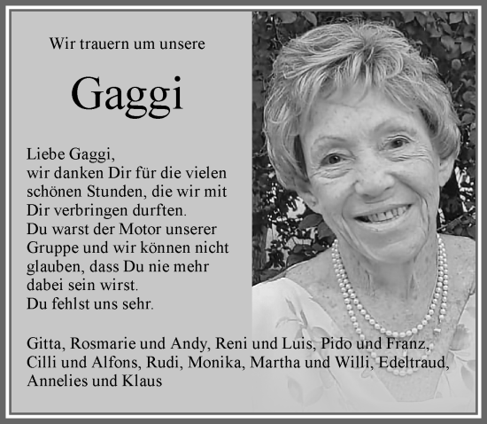 Traueranzeige von Gaggi  von Allgäuer Zeitung, Kaufbeuren/Buchloe