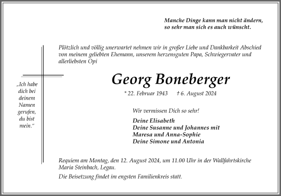 Traueranzeige von Georg Boneberger von Memminger Zeitung