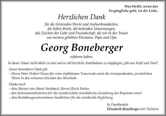 Traueranzeige von Georg Boneberger von Memminger Zeitung