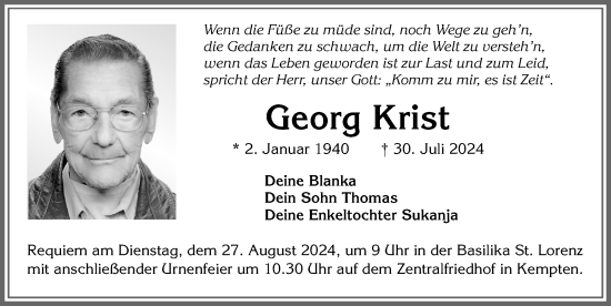 Traueranzeige von Georg Krist von Allgäuer Zeitung,Kempten